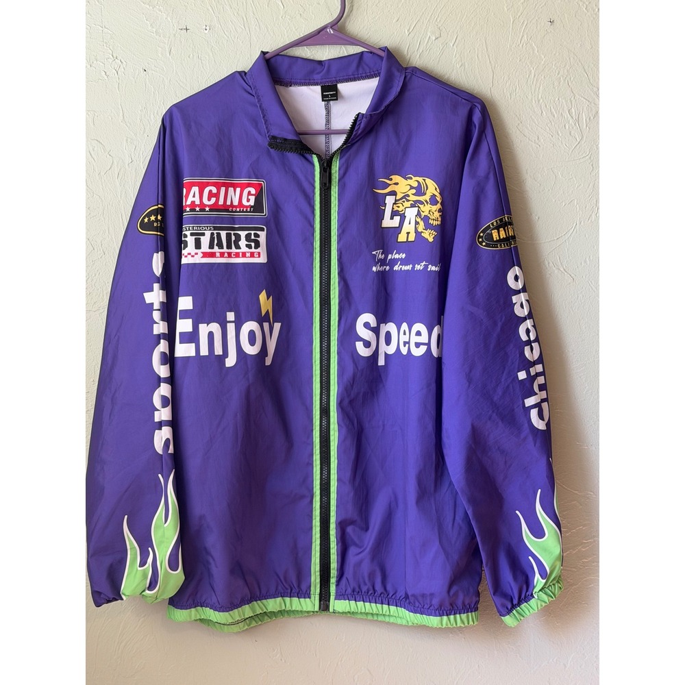 Manfinity Mens Racing Jacket Purple‎ Enjoy Speed Graphic Windbreaker Large